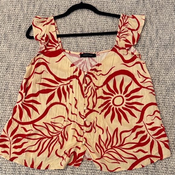 Sanctuary Tops - Sanctuary Red and Cream Floral Blouse size LG